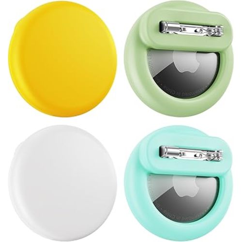 Air Tags-4 Pack Apple Kids Hidden Case, Airtag Tracker Holder with Invisible Pin, Anti Lost, for Kids, Elderly, Luggage, Clothing (Light Green Yellow White Mint Green)