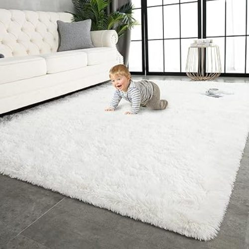 TWINNIS Super Soft Shaggy Rugs Fluffy Carpets 5x7 Feet, Indoor Modern Plush Area Rugs for Living Room Bedroom Kids Room Nursery Home Decor, Upgrade Anti-Skid Fuzzy Rug, Cream White