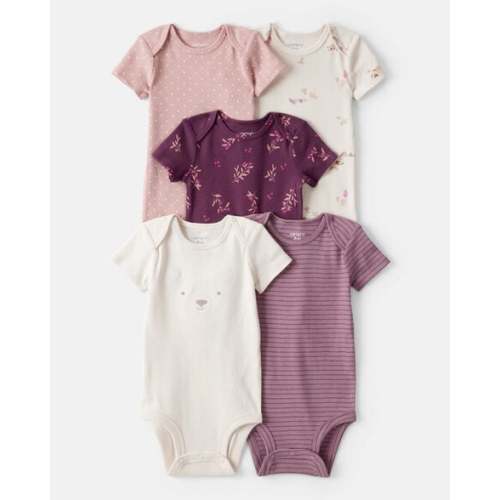 Baby Girl 5-Pack Bear Floral Multipack Bodysuits - White/Pink/Purple | Carter's
