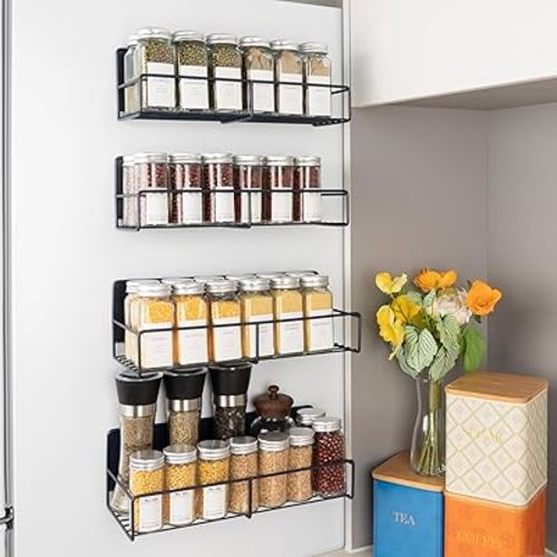 Strong Magnetic Spice Rack For Refrigerator, Large Size Space Saving Organizer, Durable Shelf for Oven, Fridge - 4 Pack - Iron - Midnight Blue