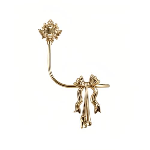TerkCo Gold Brass Curtain Holdbacks,Bow Style Curtain Tiebacks,Wall Hooks Decoration for Curtains,Set of Two Curtain Hooks for Living Room Bedroom (Left 1pc)