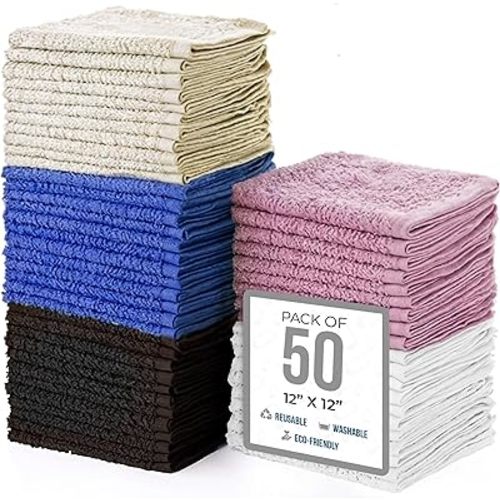 SIMPLI-MAGIC 79264 Cotton Washcloths, Size: 12”x12”, Multi Color, 50 Pack