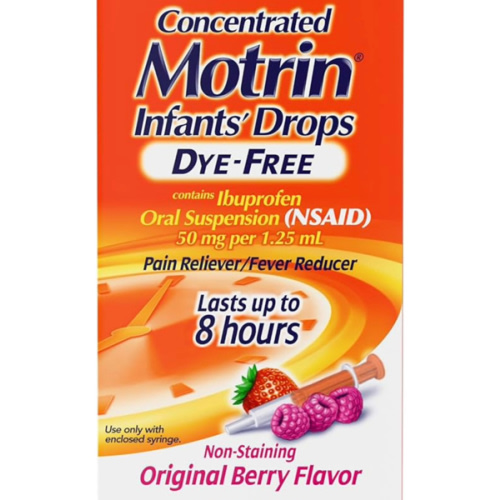 Motrin Infants' Oral Suspension Concentrated Liquid Medicine Drops with Ibuprofen, NSAID Infant Fever Reducer and Pain Reliever for Babies, Dye-Free, Alcohol-Free, Berry Flavor, 1 FL OZ