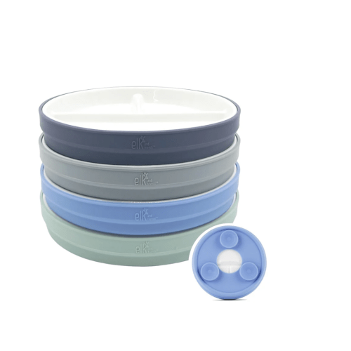 6.7"/16cm Porcelain White Divided Plates with Silicone Suction Sleeves