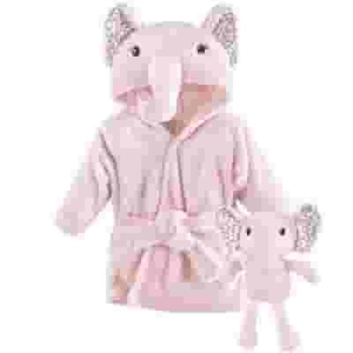 Little Treasure Infant Girl Plush Bathrobe and Toy Set, Floral Elephant, 0-9 Months