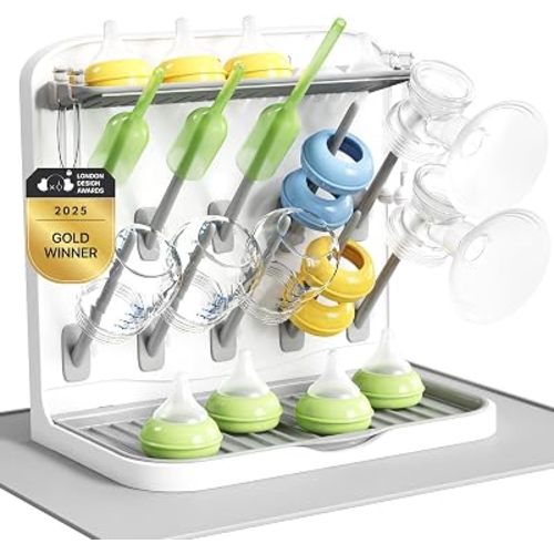 Lifewit Baby Bottle Drying Rack with Drain Mat & 10 Hooks, Newborn Essentials Must Haves, Bottle Storage Organizer for Countertop, Cabinet, Rack Dryer Holder for Pacifiers, Pump Parts, Baby Stuff