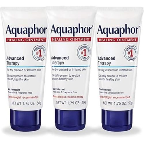 Aquaphor Advanced Therapy Healing Ointment, Hypoallergenic, Fragrance Free Body Moisturizer for Dry Skin and Minor Wound Care, Travel Size Skin Care Set, 1.75 Oz Tube, Pack of 3