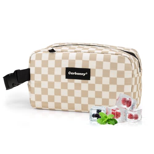 Small Cooler Bag Freezable Lunch Bag for Work School Travel,Small Lunch Bag,insulated snack bag For Adults/Kids,Mini Cooler,Lunch bag small Fit For Yogurt(Khaki Checkerboard)