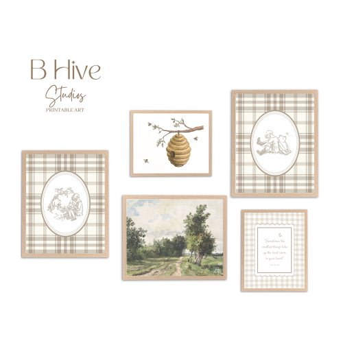 Vintage Pooh Bear Wall Prints, Classic Pooh, Classic Winnie Decor, Traditional Nursery Gallery Wall, Neutral, Beige, Taupe