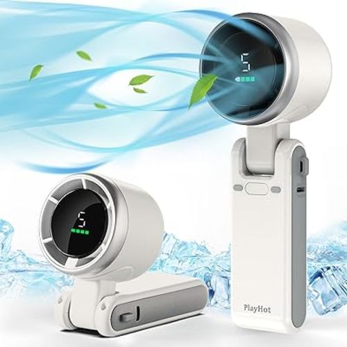 Portable Handheld Turbo Fan, 5 Gear Wind, Battery Operated, Up to 12 Working Hours, 3 IN 1 Hand Fan with Air Turbo Tech Cooling Fan for Outdoor Activities, Travel, Beach (White)