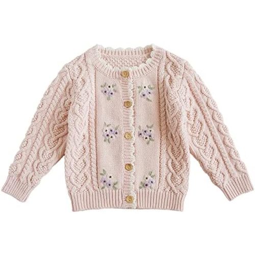 Baby Girls Knitted Cardigan Sweater Crewneck Knit Crochet Button Closure Cardigan Tops Coat Outwear for Toddler