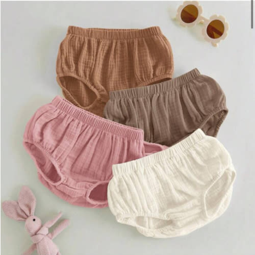 Loomiva 4pcs/Set Newborn Unisex Baby Solid Color Elasticated Waist Ruffle Hem Bubble Shorts Set Baby Bloomers Toddler Bloomers Baby Girl Bottoms Baby Panties Baby Summer Shorts | SHEIN USA