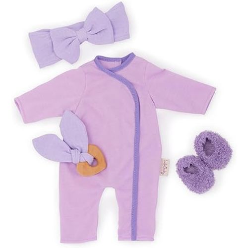 LullaBaby – 14-inch Baby Doll Clothes – Purple Pajama Onesie – Headband, Teether & Slippers Accessories – Imaginative Play – Toys For Kids Ages 2 & Up – Baby Doll Pajama Outfit