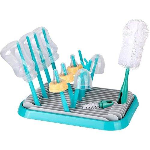 Baby Bottle Drying Rack with Bottle Cleaning Brush Set/Plastic Bag and Bottle Dryer - Drying Rack and The Planet Folds for Easy Storage