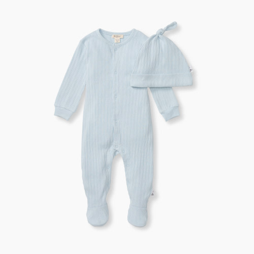 Burt's Bees Baby Organic Cotton Sweet Rib Jumpsuit Set - Blue Rib, 0-3 M