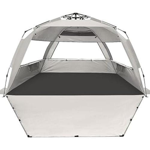 WhiteFang Deluxe Pop Up Beach Tent Sun Shade Shelter for 3-4/5-6 Person, UV Protection, Extendable Floor with 3 Ventilating Windows Plus Carrying Bag, Stakes, and Guy Lines