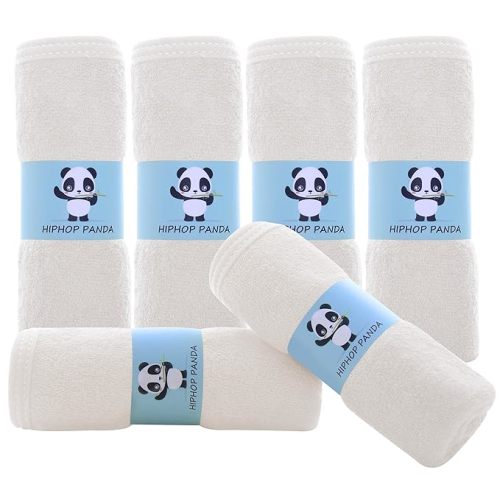HIPHOP PANDA Baby Washcloths, Rayon Made from Bamboo - 2 Layer Ultra Soft Absorbent Newborn Bath Face Towel - Reusable Baby Wipes for Delicate Skin - Ivory, 6 Pack - 10x10 Inch (Pack of 6)