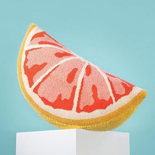 Phantoscope Fruit Shaped Pillows Series Grapefruit Shaped Throw Pillow, Fun Home Decor of Fruit Themed Shaped Cushions, Decorative Shaped Pillow for Couch Bed, Pink and Yellow, 19.5 x10 inches