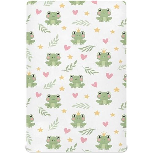 Frog Hearts Leaves White Fitted Crib Sheet for Boys Girls Baby Breathable Crib Bedding Set for Toddler Bed,52 X 28 in