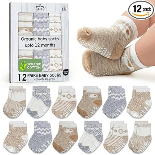 Mother's Choice Organic Cotton Baby Socks 6-12 Months Boys - 12 pairs Soft and Cozy Newborn Socks, Gentle Baby Gap Socks, Perfect Shower Gift, Infant Footwear for Everyday Comfort and Little Ones
