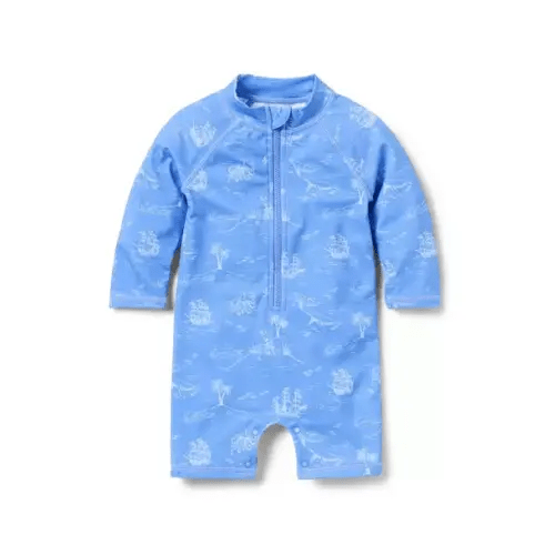 Baby Blue Ripple Nautical Toile Baby Recycled Nautical Toile Rash Guard Swimsuit by Janie and Jack