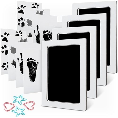 MengNi Baby Footprint Handprint Pet Paw Print Kit Large Size with 4 Ink Pads and 8 Imprint Cards - Large(Pack of 4) - Black