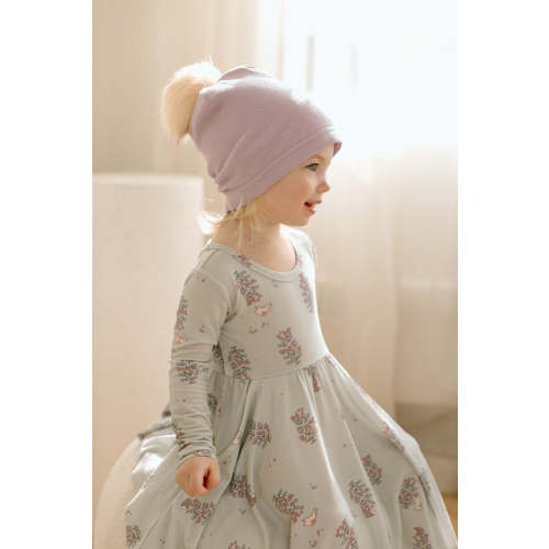 Waffle Pom Pom Hat - Lavender