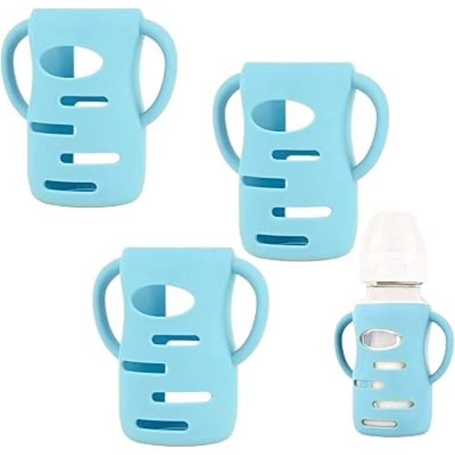 3 Pack Silicone Sleeves Compatible with Dr Brown Wide-Neck Glass Baby Bottles 9 OZ, 100% Silicone for Dr Brown Handles Glass Bottles 1-3, Anti Breakage (Blue, 9 OZ)