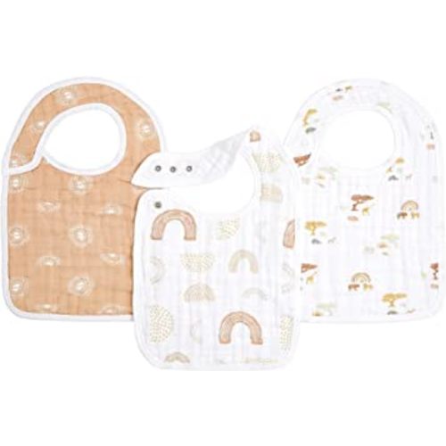 aden + anais 100% Cotton Muslin Snap Bib – Super Absorbent, Soft 3-Layer Baby Bib for Boys & Girls with Adjustable Snap-Closure for Teething, Eating, Drooling, 3-Pack, Keep Rising