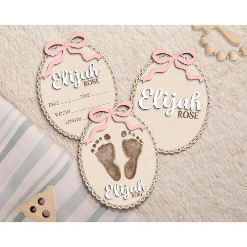 Baby Birth Stats Sign, Coquette Bow Baby Announcement Sign, Hospital Baby Girl Name Sign, Baby Name Reveal, Baby Shower Gift, Nursery Decor