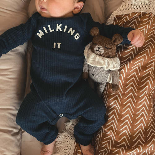 Navy Onesie Milking It | 6-12 mo
