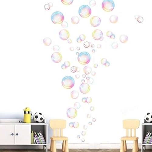 Transparent Bubble Wall Decal Sticker Cutout Kid's Under The Sea Birthday Party Decoration Blue White Colour Bubble Ocean Background Decor Water Soap Bath Decor for Mermaid Baby Shower (Color)