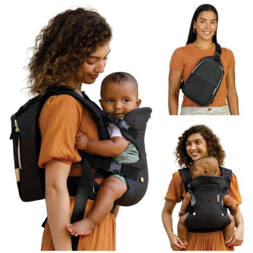 Infantino Flip 4-in-1 Convertible Baby Carrier & Crossbody Diaper Bag, Adjustable, Ergonomic Babywearing, Registry Essential, Baby Carrier for Newborn to Toddler, Black & Gold