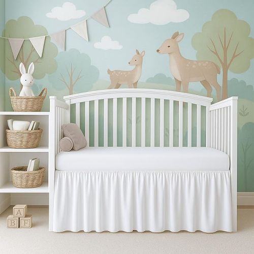 Cottignton Lane Ruffled Crib Bed Skirt, Soft Nursery Bedding in 100% Natural Cotton, Platform Style with 4-Sided Coverage & Split Corners – Fits Standard Cribs 28" x 52" with 14" Drop, White
