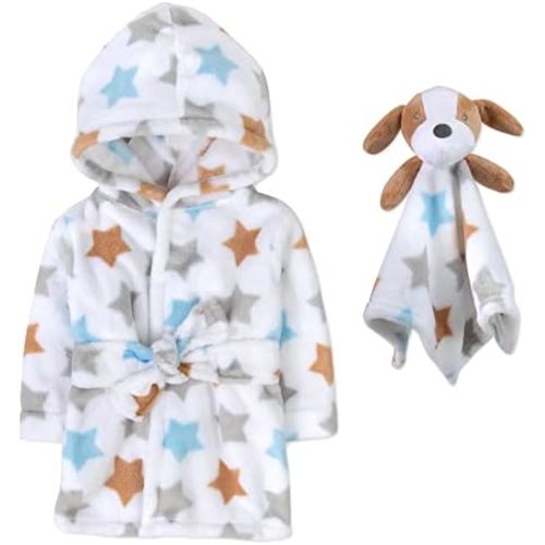Baby Bathrobe Set for Boys and Girls 0-9 Months Baby Robe with Hood and Baby Gift Set Lovey