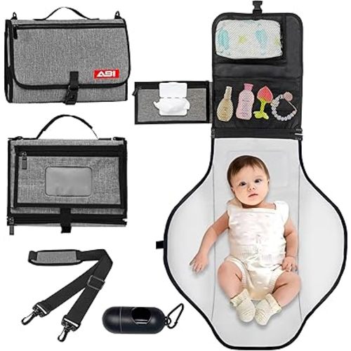 Portable Changing Pad Waterproof - Large Changing Mat Portable - Travel Changing Pad for Baby Includes Pockets for Wipes, Diapers and Cream - Baby Shower Gifts - Newborn Girl & Boy - Baby Essentials