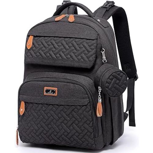 BabbleRoo Diaper Bag Backpack, Unisex Bags with Changing Pad, Pacifier Case & Stroller Straps, Multifunction Waterproof Travel Back Pack for Boys Girls, Black