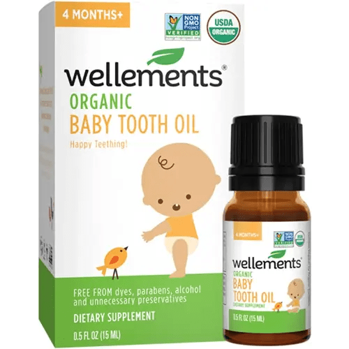 Wellements Organic Baby Tooth Oil | Soothing Massage Oil for Tiny Gums, Helps Make Teething Happy, Made with Safe and Effective Certified Organic Ingredients | 0.5 Fl Oz. 4 Months +