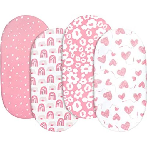 Gllquen Baby Bassinet Sheets 4 Pack, Breathable Cozy Fitted Mattress Sheet, Elastic Travel Crib Fashionable Floral Pattern, Standard Cradle Safe Sheets for Baby Boy Girls 32"X16"(Love)