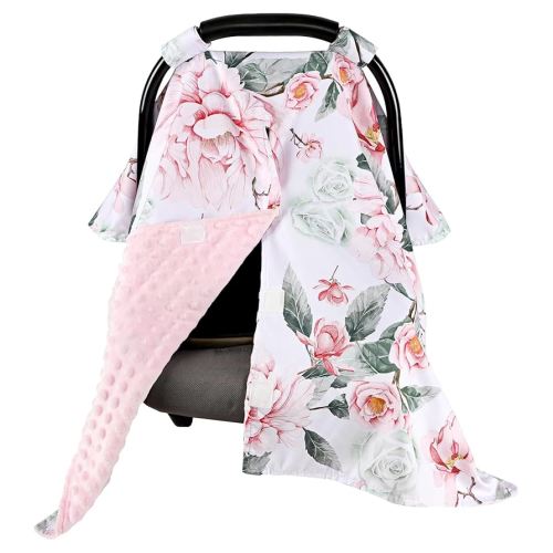 Baby Car Seat Cover, Breathable Infant Carseat Cover for Summer Peekaboo Opening Car Seat Canopy Cover, Nursing Cover for Baby Boys Girls (Flower)