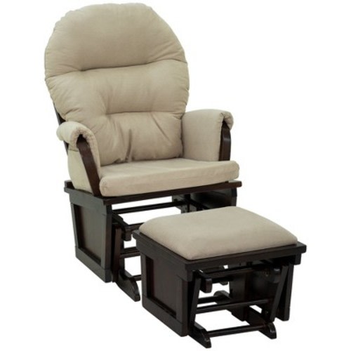 HOMCOM Nursery Glider Rocking Chair with Ottoman, Thick Padded Cushion Seating and Wood Base, Color: Cream white