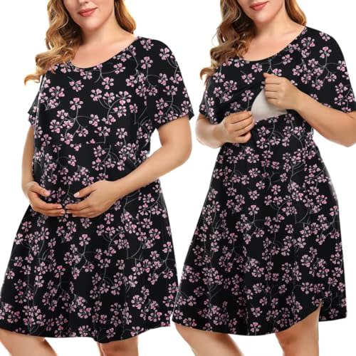 MONNURO Women's Plus Size Labor and Delivery Gown Nursing Nightgown Maternity Sleepwear Dress for Breastfeeding