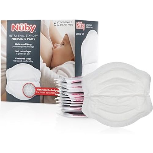 Nuby Stay-Dry Disposable 60 Piece Breast Pads, Honeycomb, Ultra-Thin