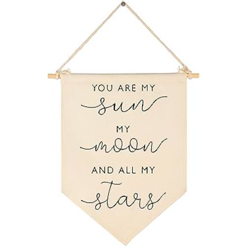 Nursery Wall Art-Nursery Bedroom Gift-My Sun My Moon and All of My Stars-Canvas Hanging Flag Banner Wall Sign Decor Gift for Baby Kids Girl Boy Teen Room Playroom Front Door