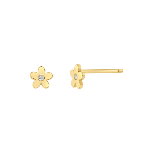 14K Gold Diamond Flower Stud Earrings – Baby Gold