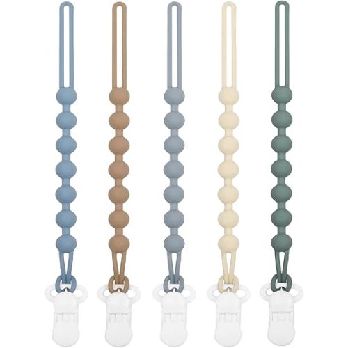 5-Pack Silicone Pacifier Clip, One-Piece Silicone Pacifier Holder Clip for Boys & Baby Girl Binky Clips Rust-Free Holders Unisex Newborns Shower Birthday Gifts (Blue)
