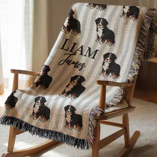 Personalized Bernese Mountain Dog Baby Blanket Newborn Name Blanket Bernese Mountain Dog Gifts Dog Baby Blanket Bernese Nursery Keepsake
