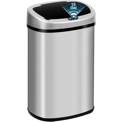 13 Gallon Automatic Trash Can with Lid, Touch Free Stainless Steel Kitchen Trash Can Smart Garbage Can 50L High Capacity Electronic Sensor Trash Bin Waste Bin for Room Kitchen Office, Silver