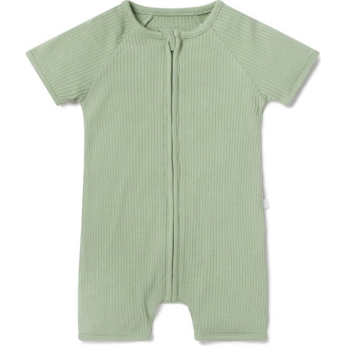Baby Rib Fitted One-Piece Short Pajamas, 6-9M, Ribbed Sage