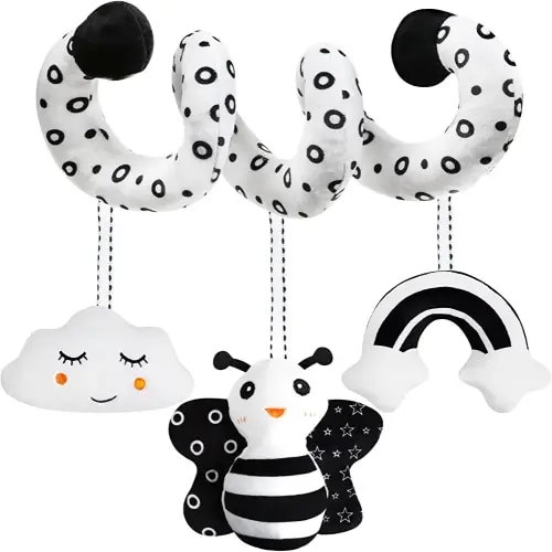 Baby Spiral Hanging Stroller and Car Seat Toys Black and White High Contrast Sensory Toy Newborn Plush Activity Toys Party Favors Quality Baby Gifts for Baby Shower New Year Valentine's Day-BEE